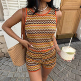 Vintage Two-piece Set Knitted Vest Shorts Set