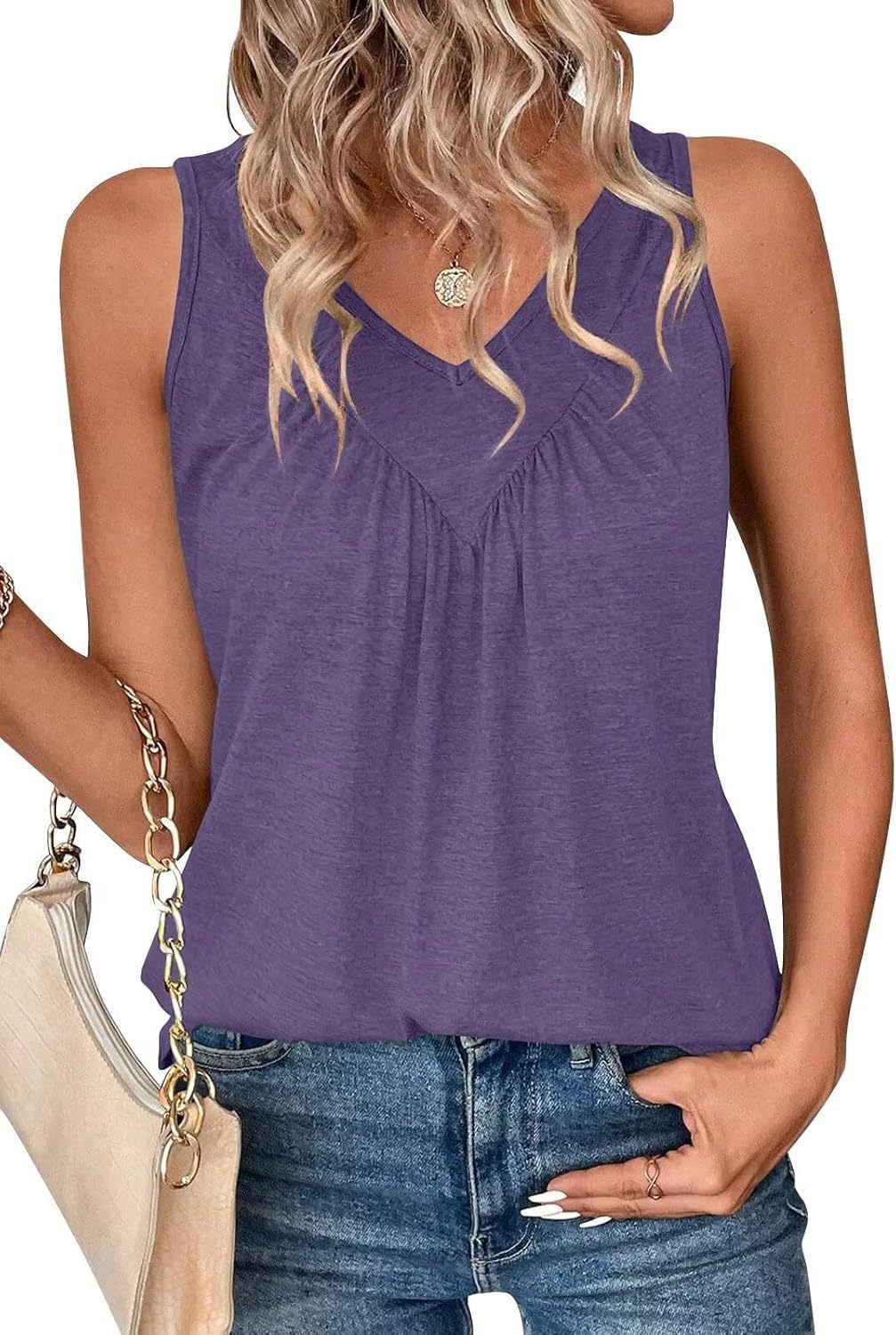 Solid Color V-neck Sleeveless Top Women's Casual Loose Vest Women