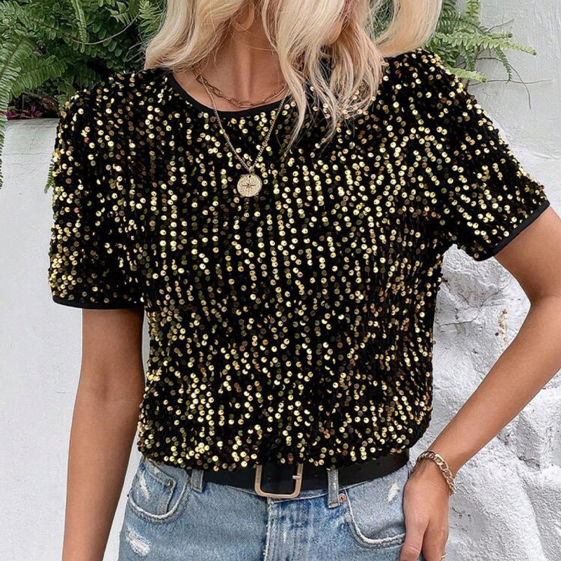 Short Sleeve Bag Neck Crew Neck Top Women's T-Shirt