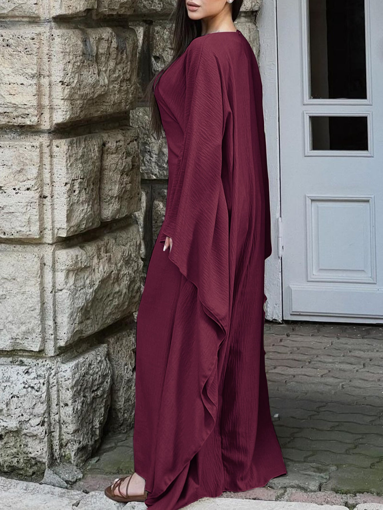 Womens Solid Color Long Sleeve Dress