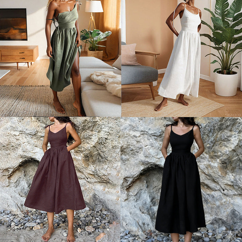 Women's Sexy Solid Color High-waisted Suspender Dress