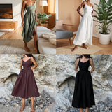 Women's Sexy Solid Color High-waisted Suspender Dress