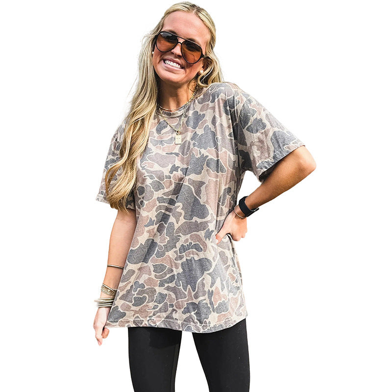 Multicolour Retro Camouflage Print Womens Casual T Shirt