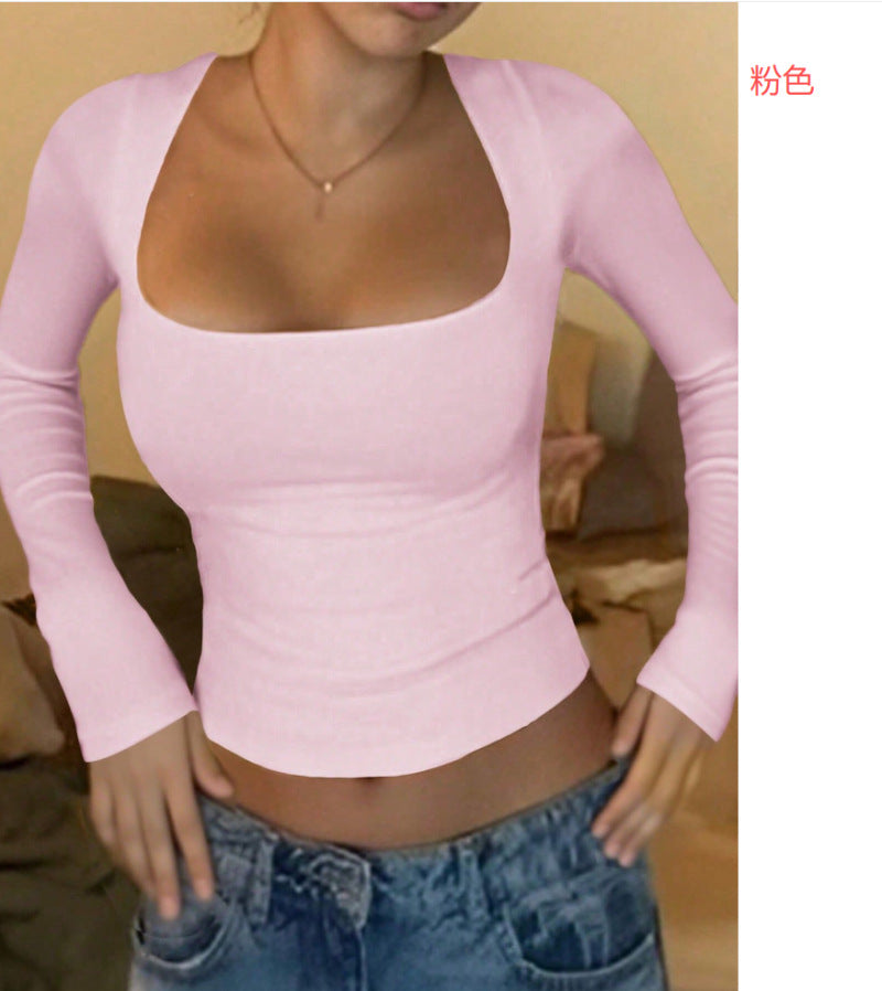 Women's Long-sleeved Slim-fit U-neck T-shirt Y2K