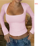 Women's Long-sleeved Slim-fit U-neck T-shirt Y2K