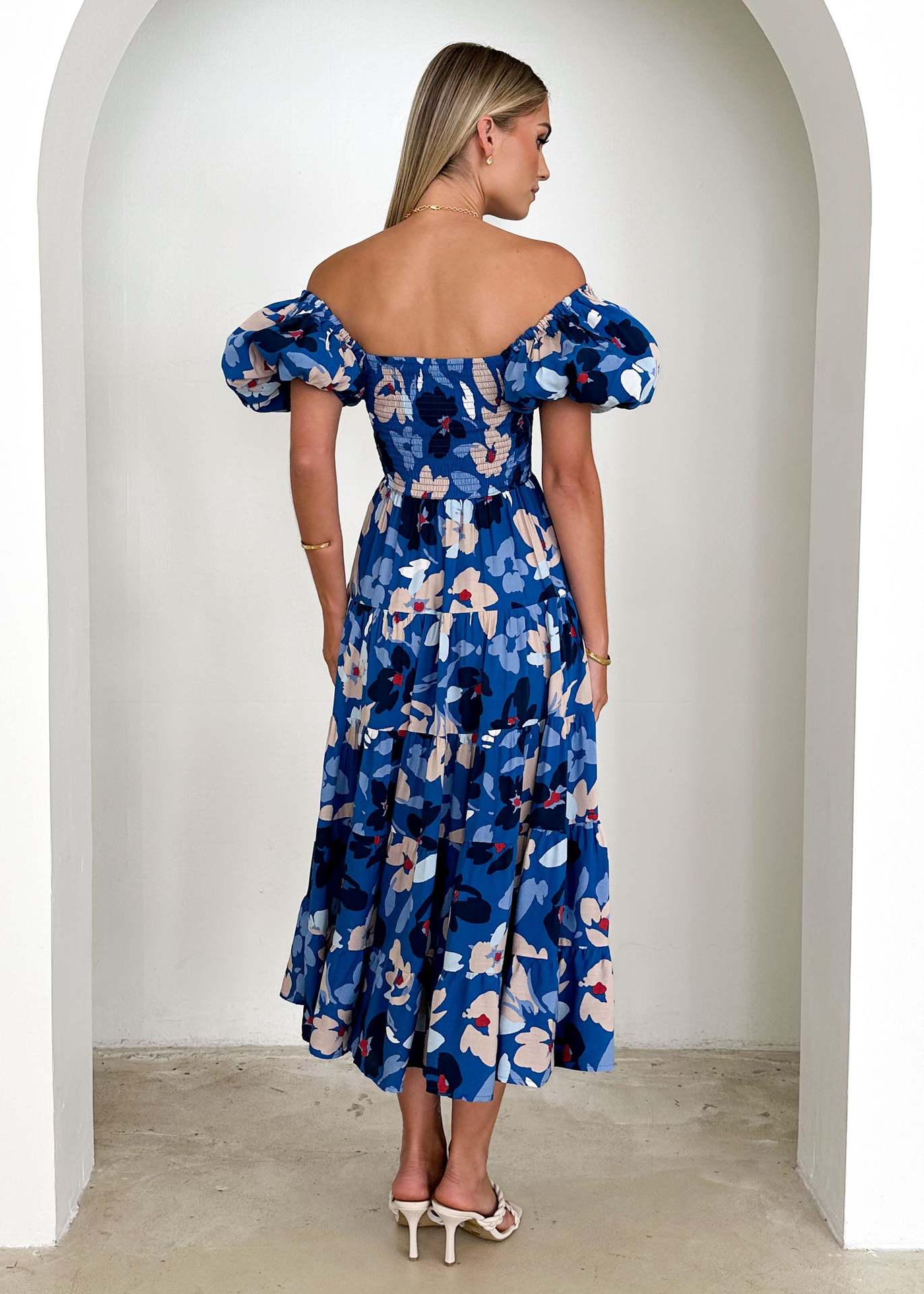 Offshoulder Printed Bubble Sleeve Dress for Women