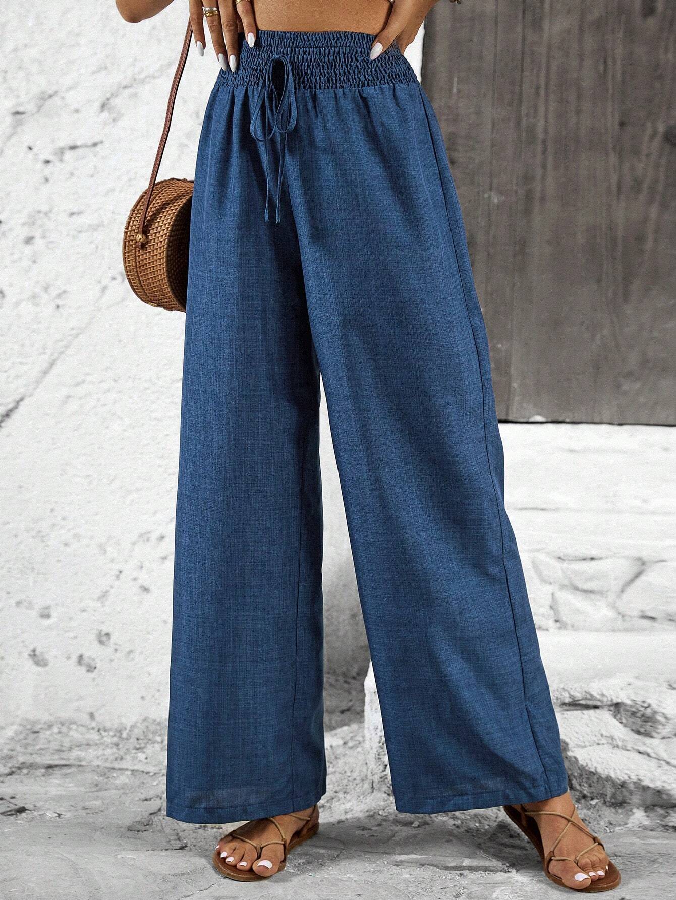 Womens Cotton Linen Pants High Waisted Wide Leg Trousers
