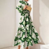 Women Contrast Printed Waist V-Neck Dress