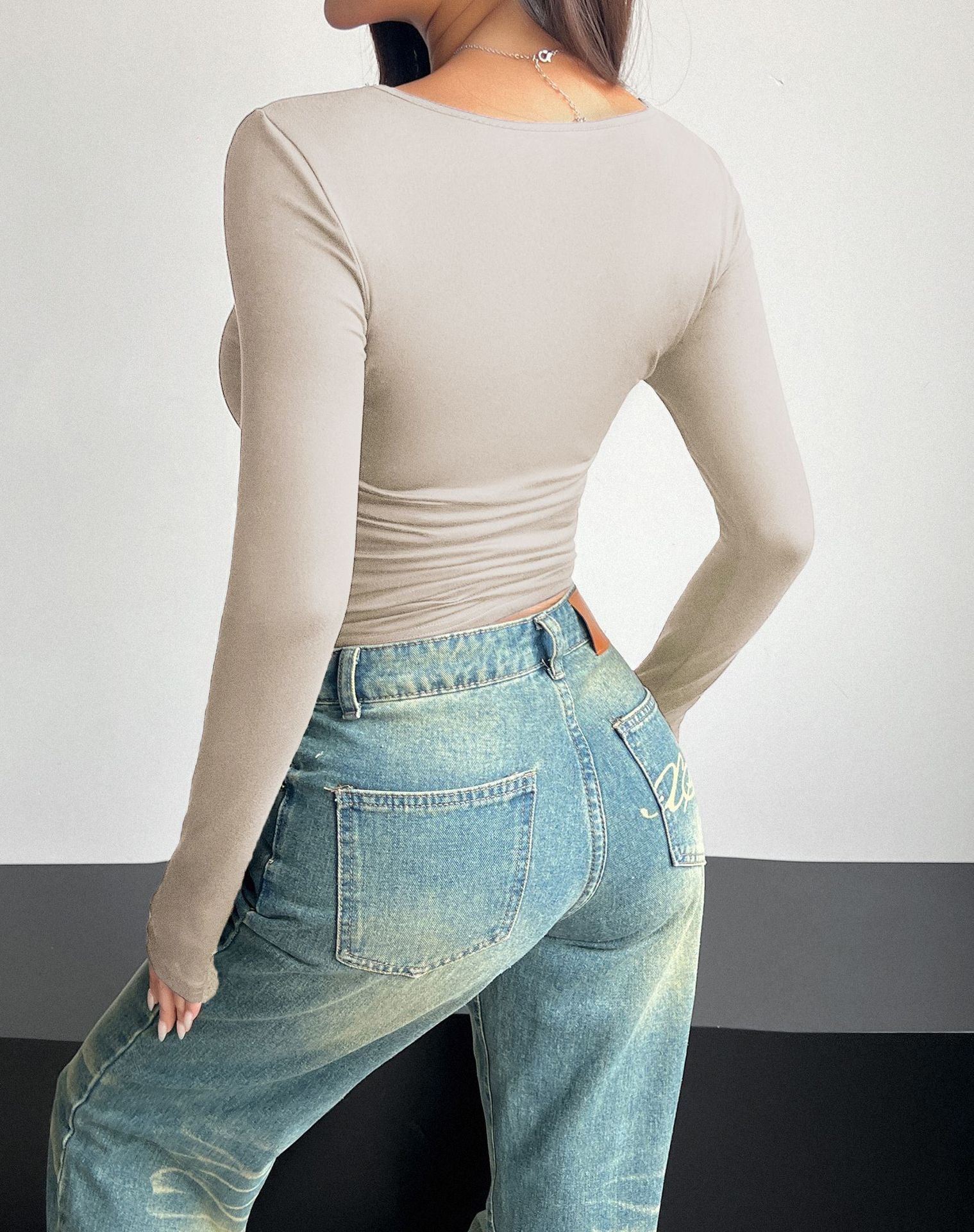 Y2K Square Neck Long-sleeved Pullover Top Women