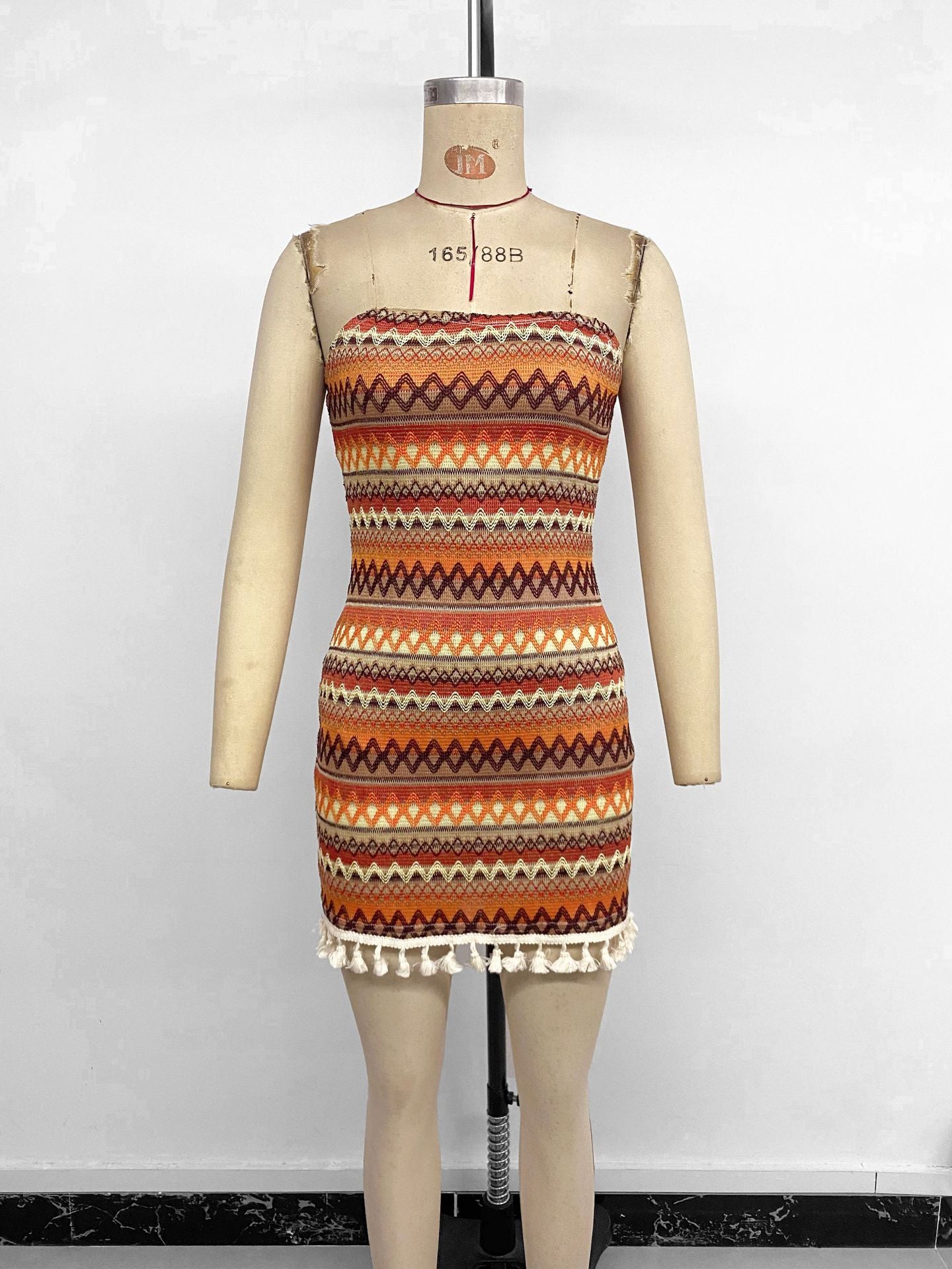 Women Sexy Short Tube Top Striped Fringed Dress