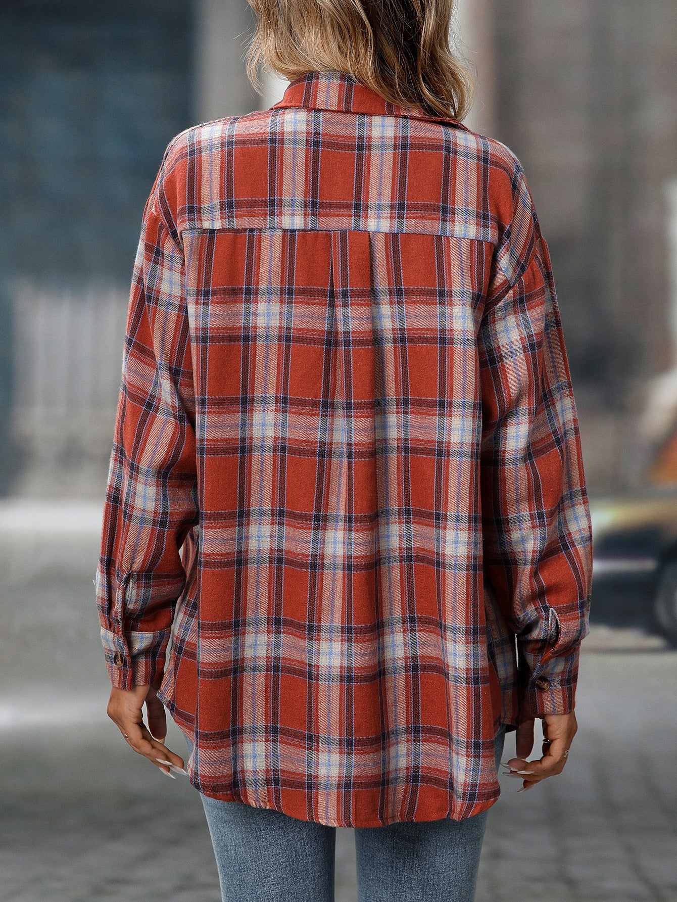 Casual Fashion Loose Plaid Pocket Shirt Women