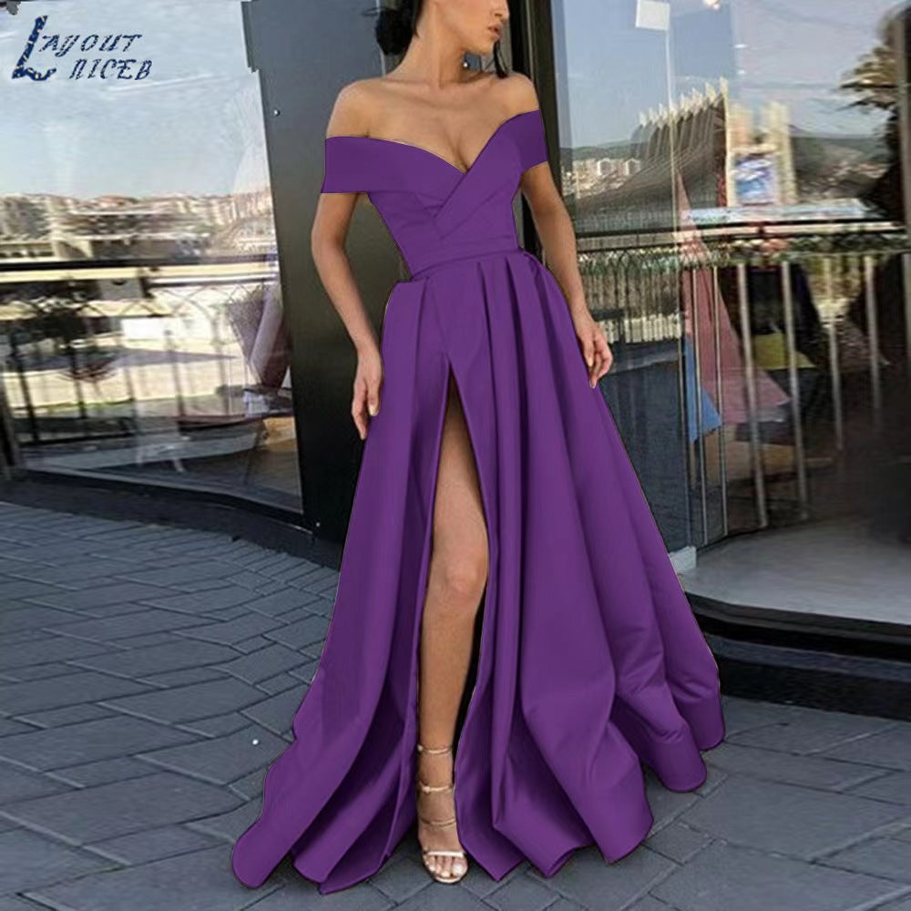Satin Solid Color Deep V Dress Dress Evening Dress