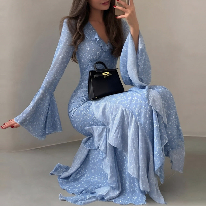 Womenv Vacation V Neck Print Midi Dress