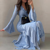 Womenv Vacation V Neck Print Midi Dress