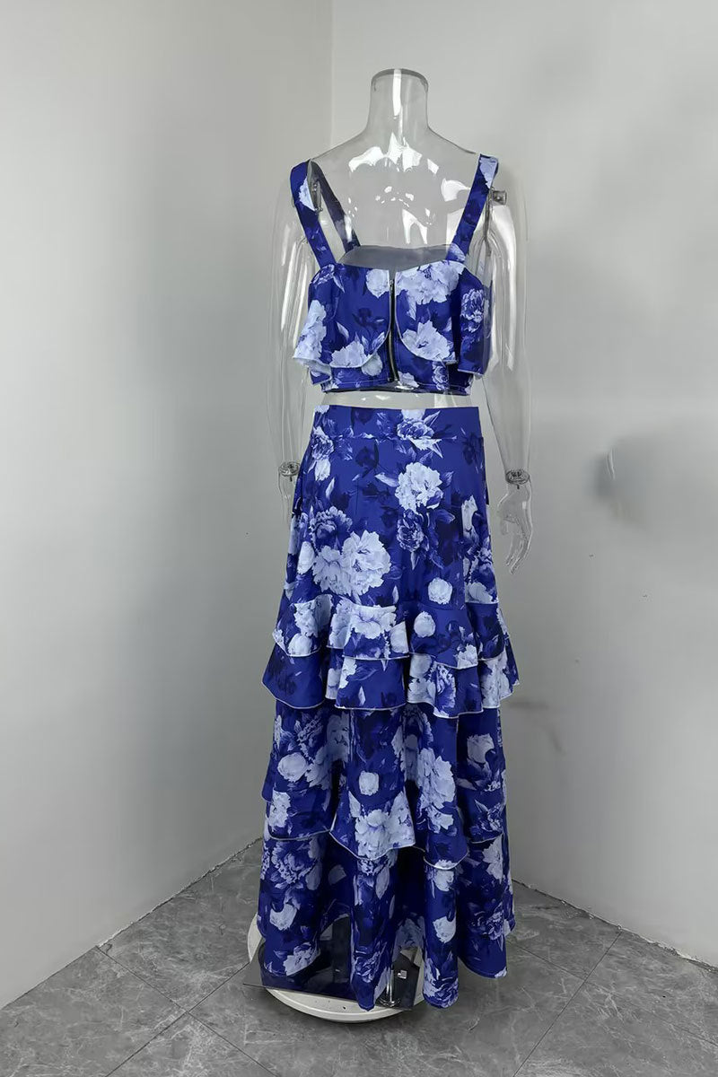 Elegant and Slim Ruffle Edge Cake Skirt Set