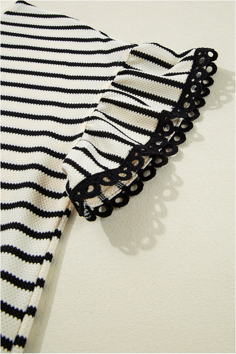 Womens Short Sleeve T-Shirt Striped Crew Neck Pullover