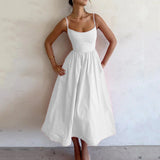 Women Casual Fashion Solid Color Waist Suspender Dress