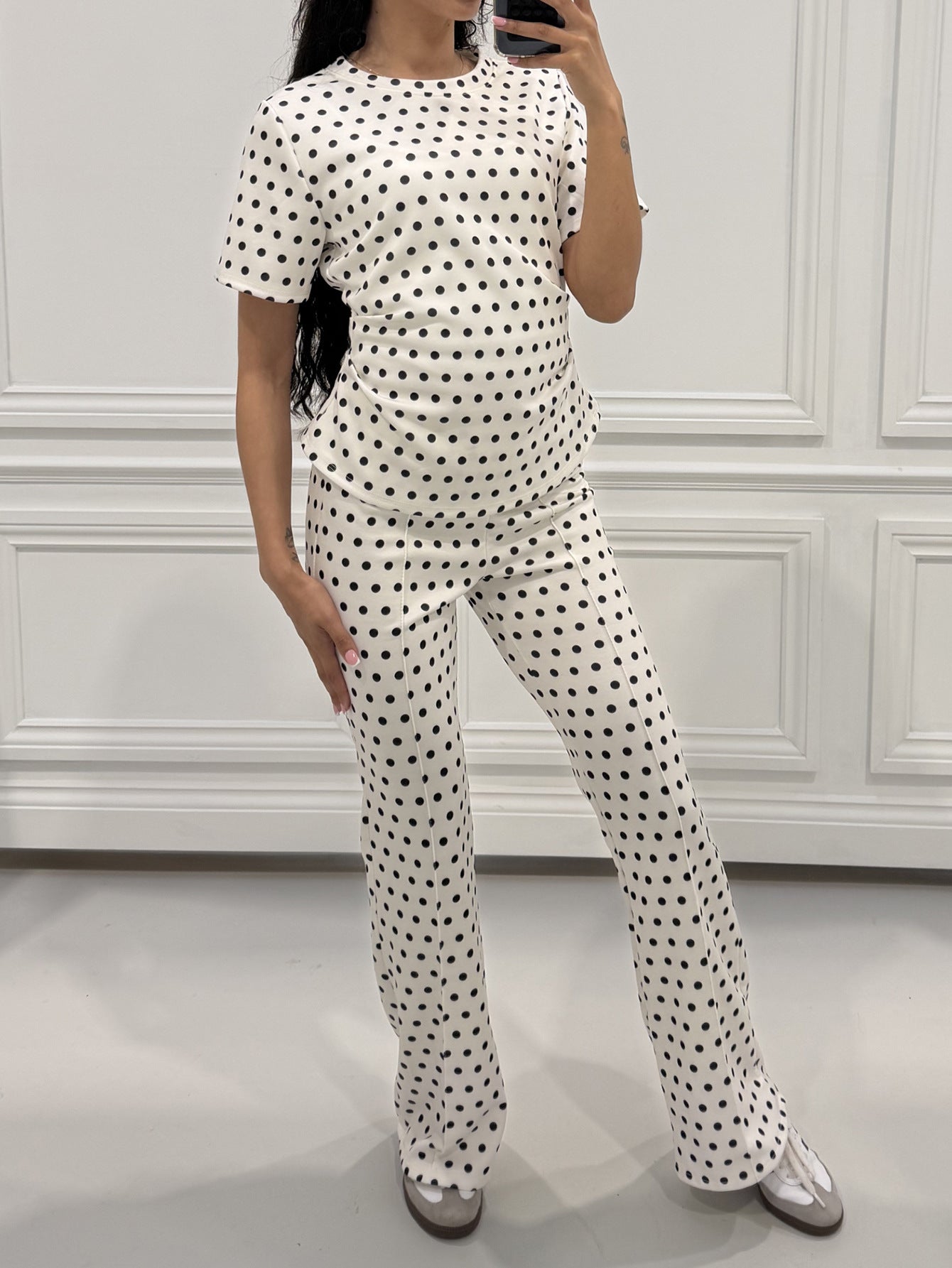 Women's Vintage Light Crew Neck Polka Dot Set