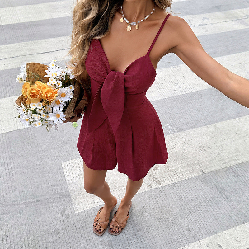 Jumpsuit Bow Solid Color Jumpsuit