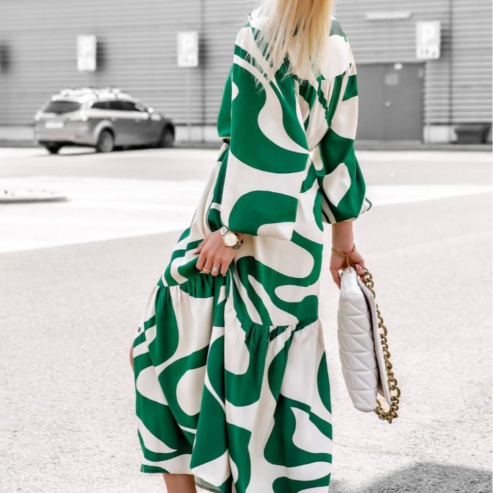 Womens Loose Single-Breasted Long Sleeve Long Dress Dress