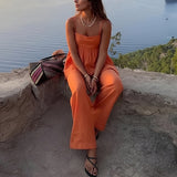 Casual Solid Color Suspender Straight Pants Suit