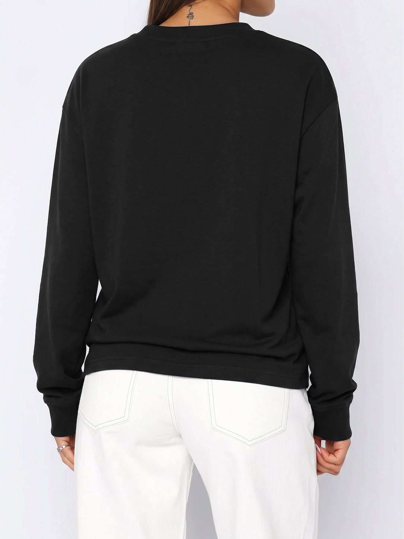 Women's Casual Solid Color Loose Crew Neck Long Sleeve Top