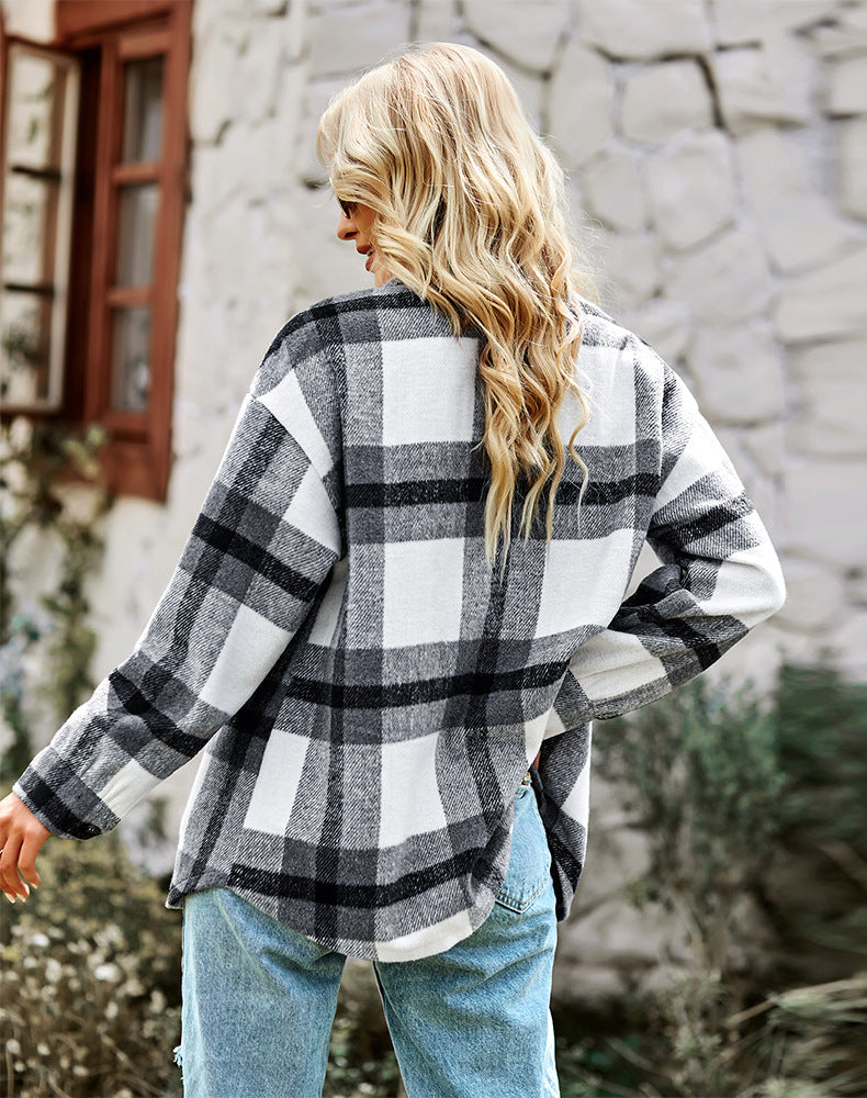 Plaid Jacket Long-sleeved Shirt Casual Top Women