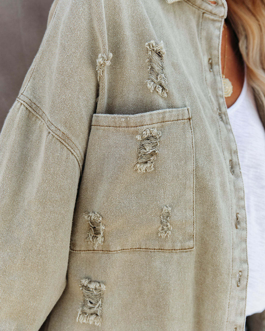 Womens Long Sleeve Rough Ripped Denim Jacket Jacket