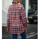Ladies Casual Loose Boyfriend Plaid Shirt