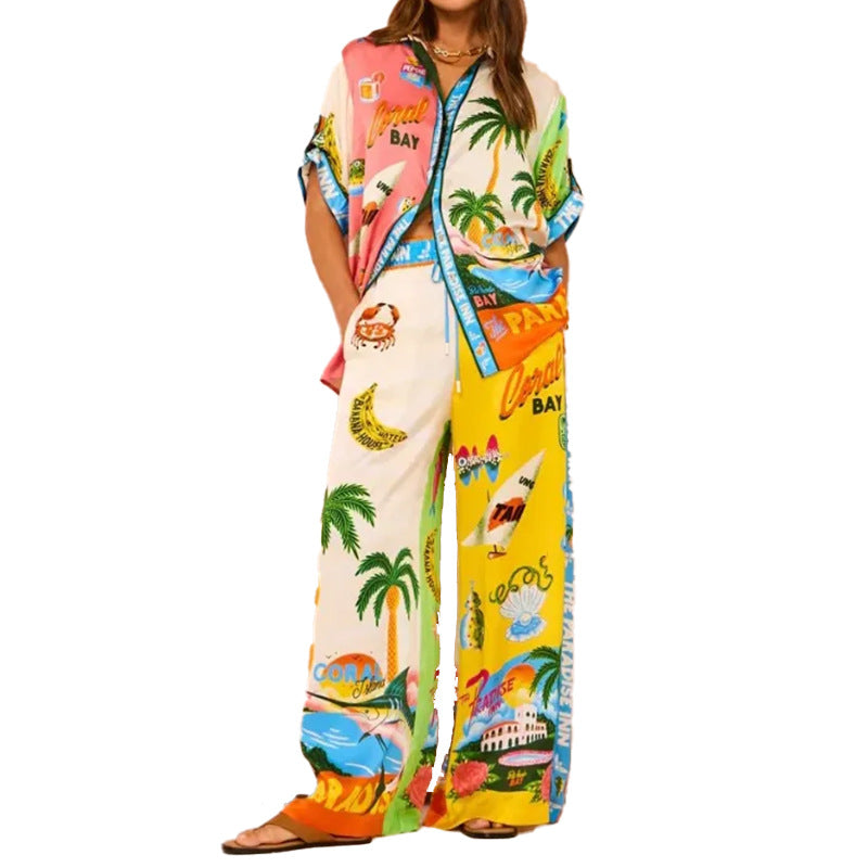 Women's Fashion Casual Print Color Matching Pocket Set