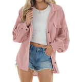 Women's Casual Loose Lantern Sleeve Corduroy Shirt