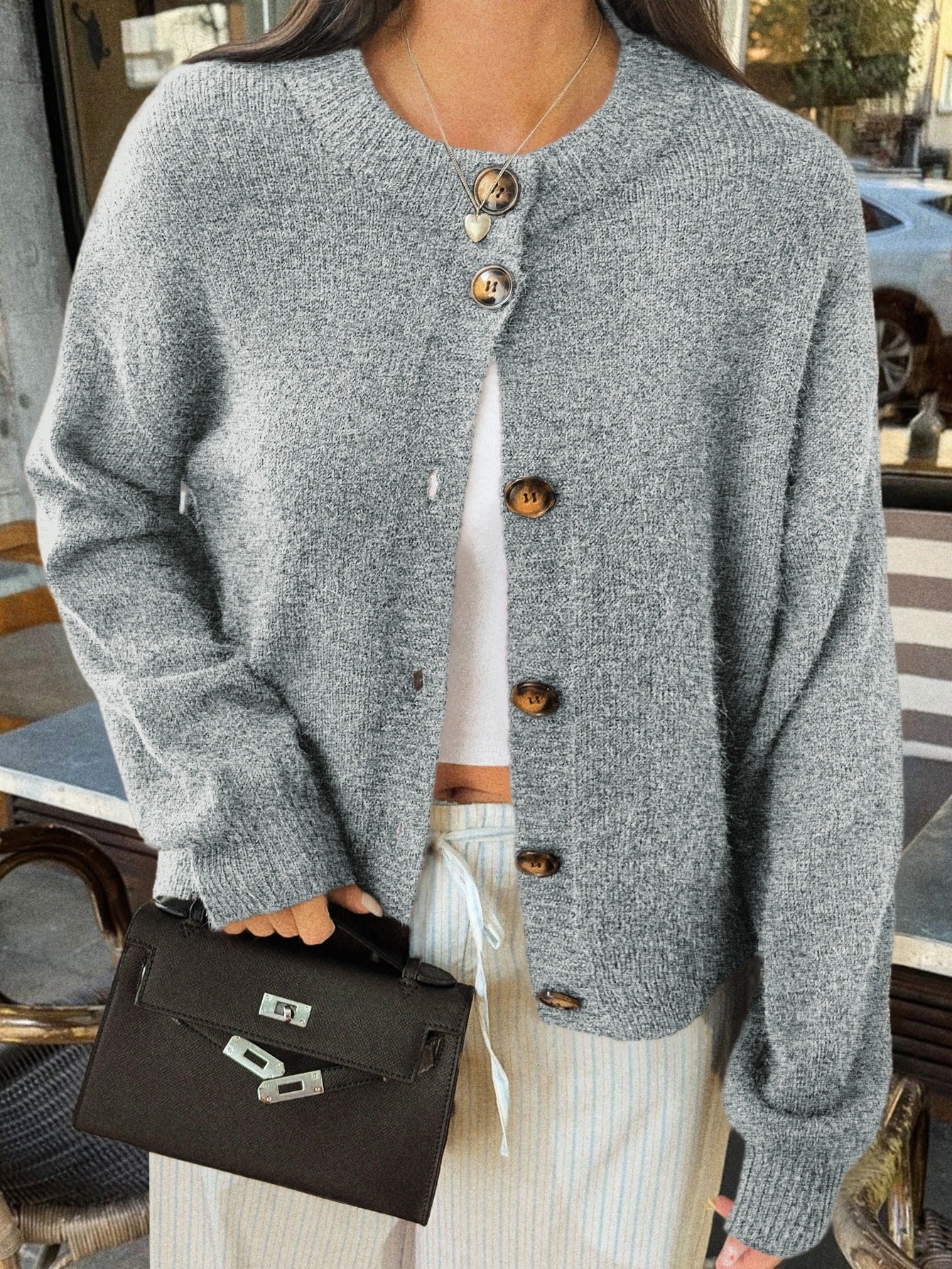 Womens Button Long Sleeve Jacket Sweater Cardigan