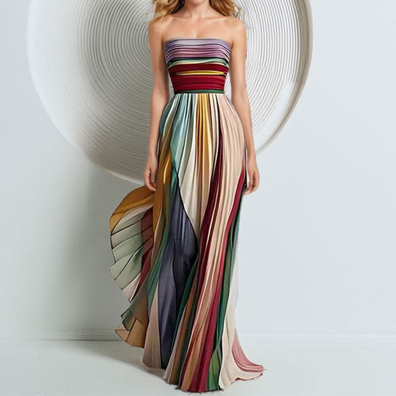 Womens Elegant Vacation Contrast Tubular Halter Dress