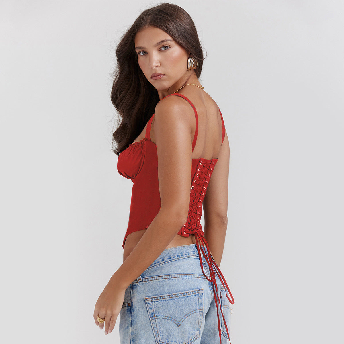 Womens Lace-Up Sexy Top Suspender Vest