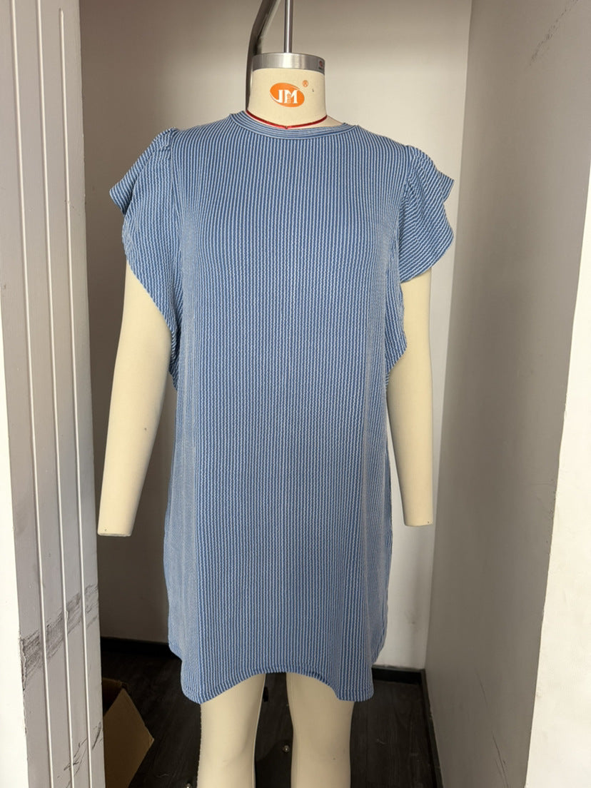 Women's Contrasting Color Twisted Ruffle Sleeve Midi Dress