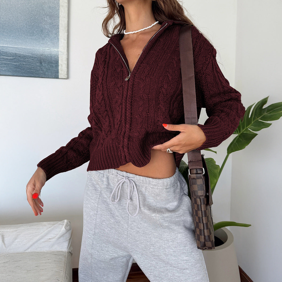 Women's Long Sleeve Solid Color Sweater Women's Knitted Jacket
