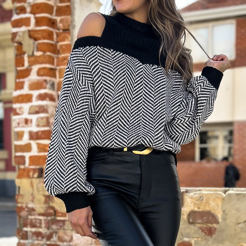 Casual Loose Striped Off Shoulder Sweater Women