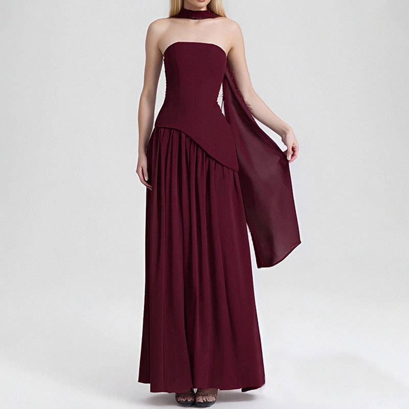 Women's Summer Elegant Slim Fit Solid Color Waist Split Dress
