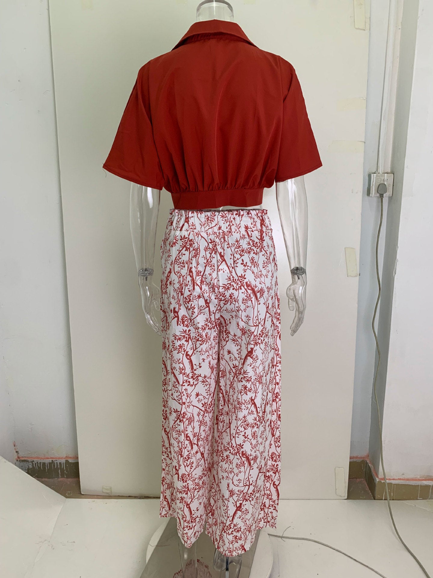 Women's Casual Style V-neck Printed Trousers Set