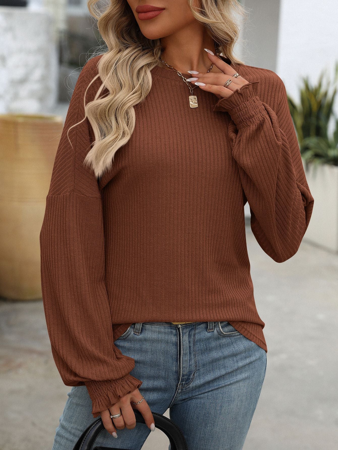 Women's Loose Casual Pit Strip Long Sleeve T-Shirt