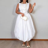 Women Fashion Casual Solid Color Splicing Sleeveless Bud Dress