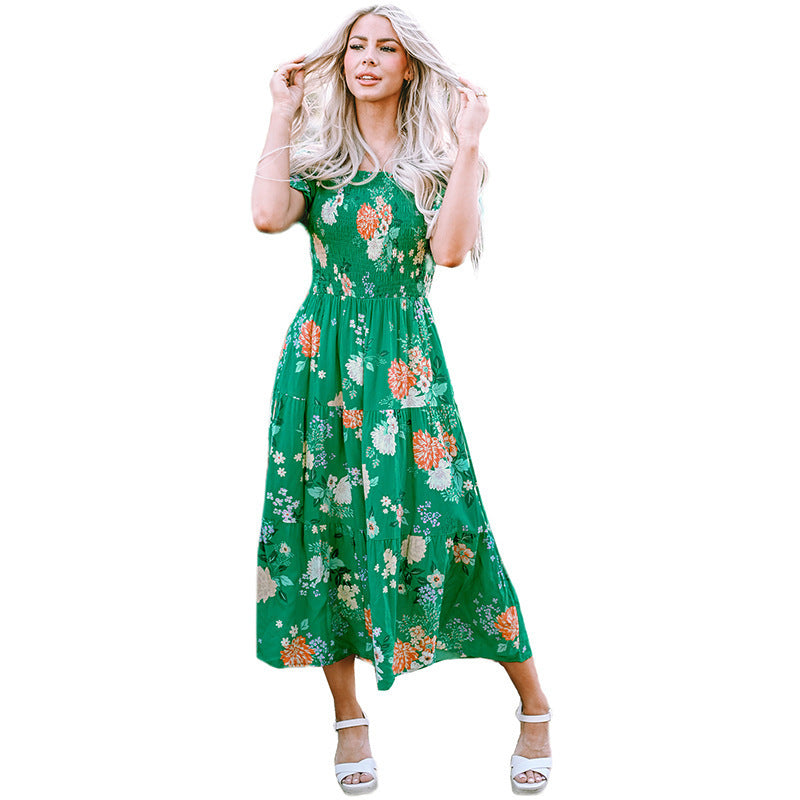 Women Square Neck Dress Printed Loose