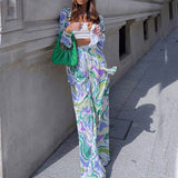 Fashion Loose Printed Wide Leg Pants Casual Suit