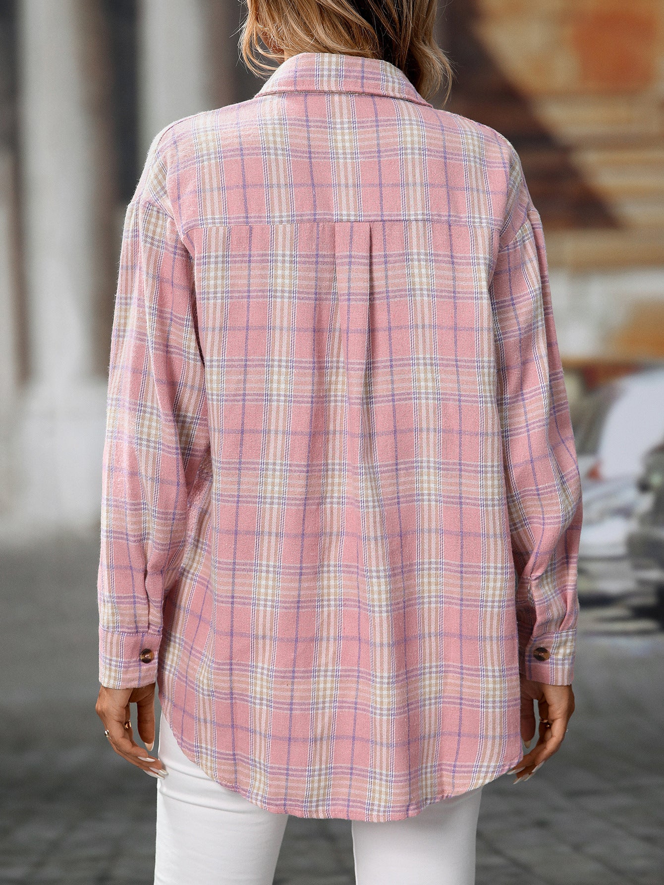 Casual Fashion Loose Plaid Pocket Shirt Women