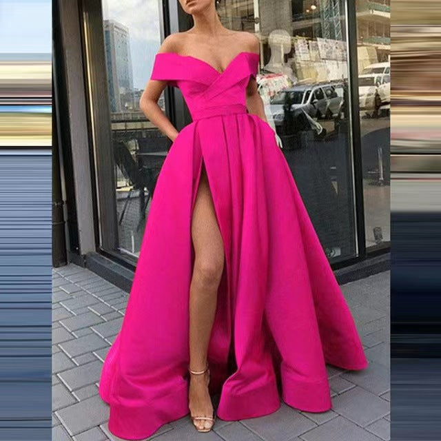 Satin Solid Color Deep V Dress Dress Evening Dress