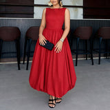 Women Fashion Casual Solid Color Splicing Sleeveless Bud Dress