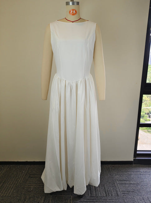 Women Fashion Casual Solid Color Splicing Sleeveless Bud Dress