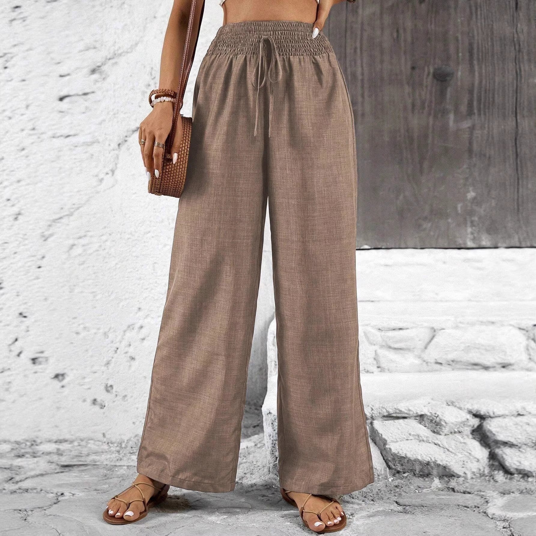 Womens Cotton Linen Pants High Waisted Wide Leg Trousers