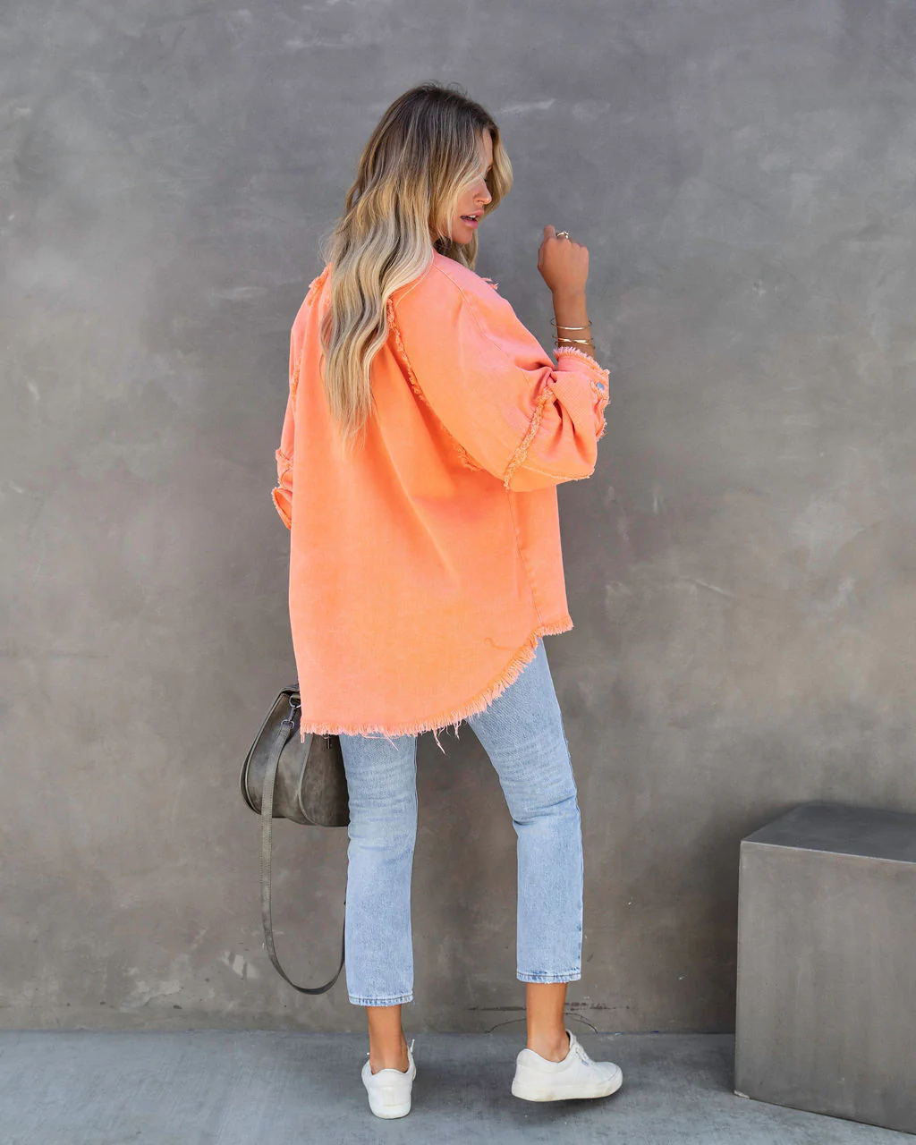 Womens Casual Fringed Ripped Loose Denim Jacket