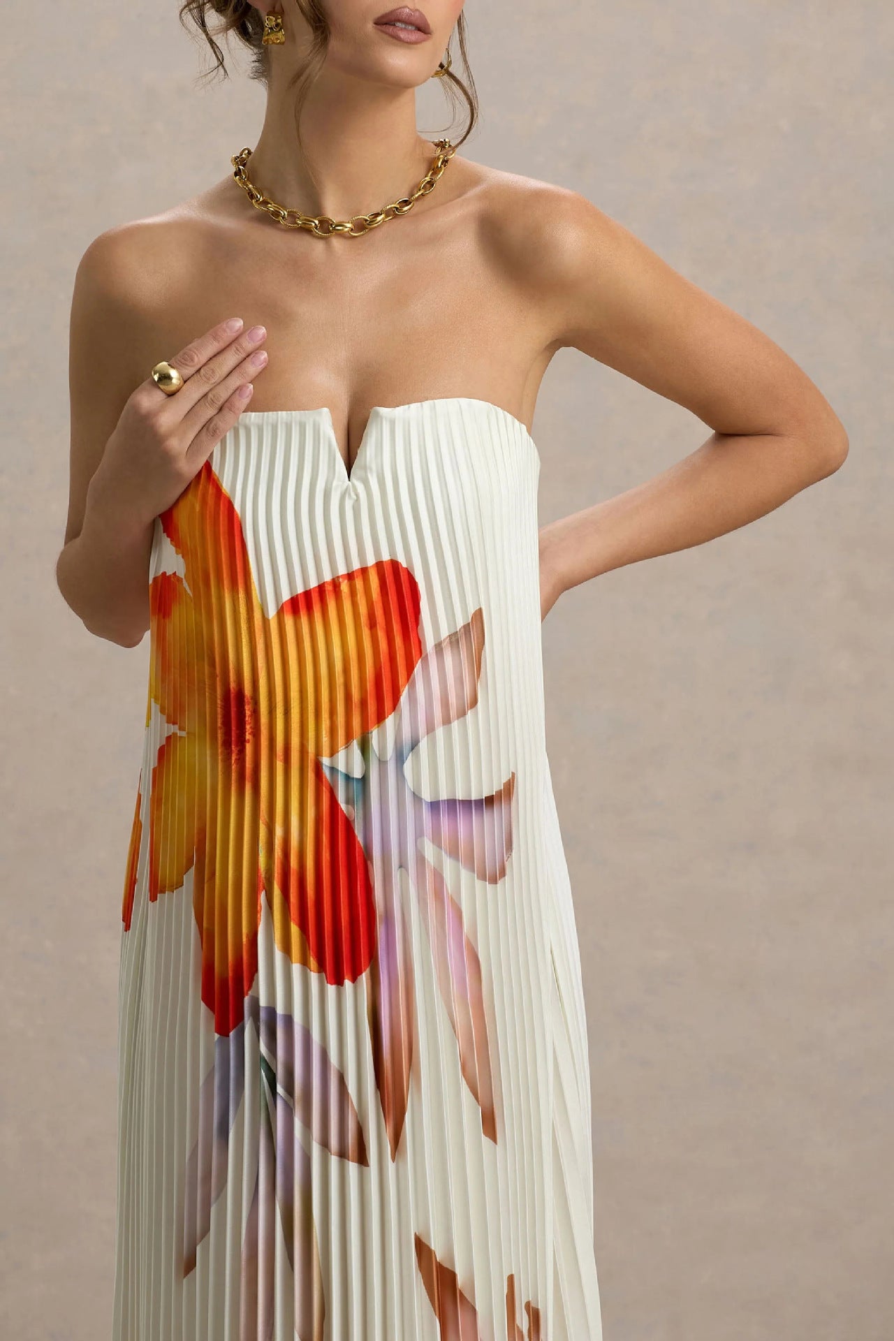 Women Printed Tubular Loose Pleated Long Dress